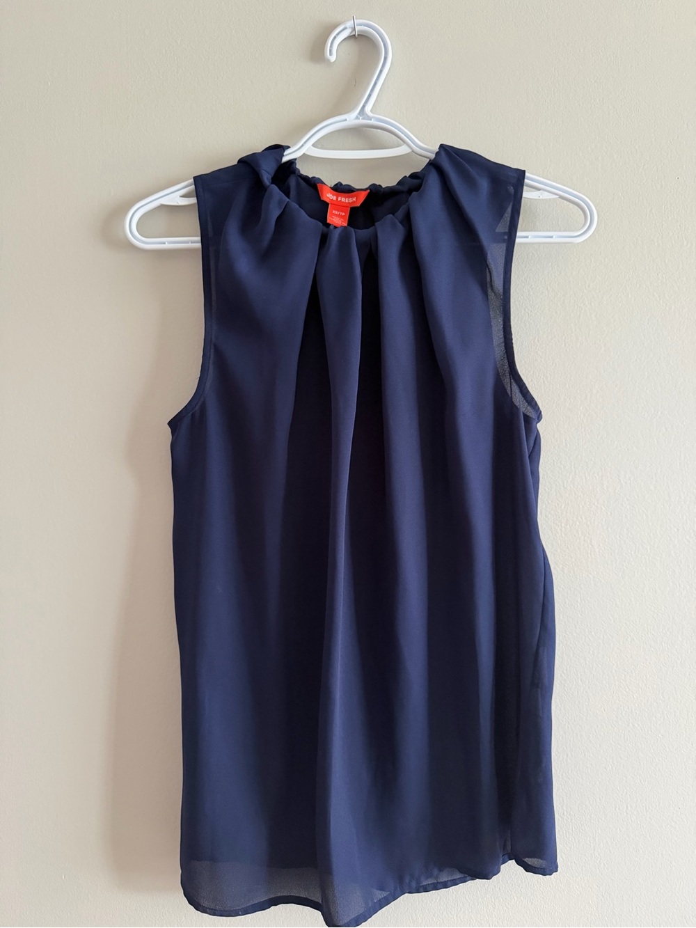 Joe Fresh Navy Sleeveless Pleated Neck Shell